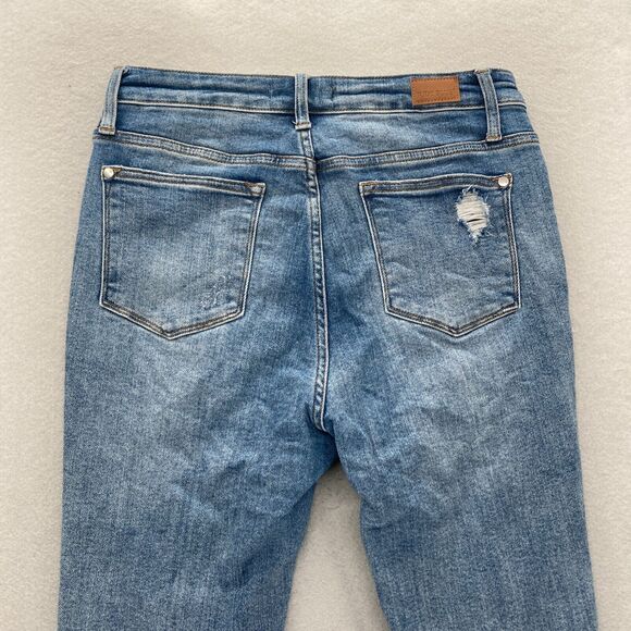 Judy Blue Jeans Women's 9/29 Skinny Fit‎ Blue Stretch Denim Distressed Raw Hem - Picture 11 of 13